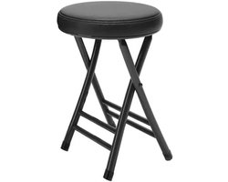 ILOOXI Minimalist Black Leather Padded Folding Stool, 350 lbs Capacity, 20 Inch Height, Round, Kitchen Dining Room Bar - ShopVlot