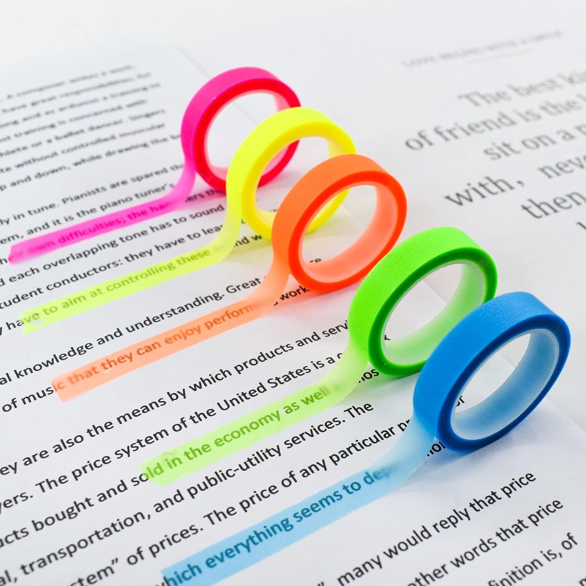 Markeertape 0.8cm x 5m - Fluorescerende kleuren - Transparante stickers - Ideaal voor lezen en studeren - ShopVlot