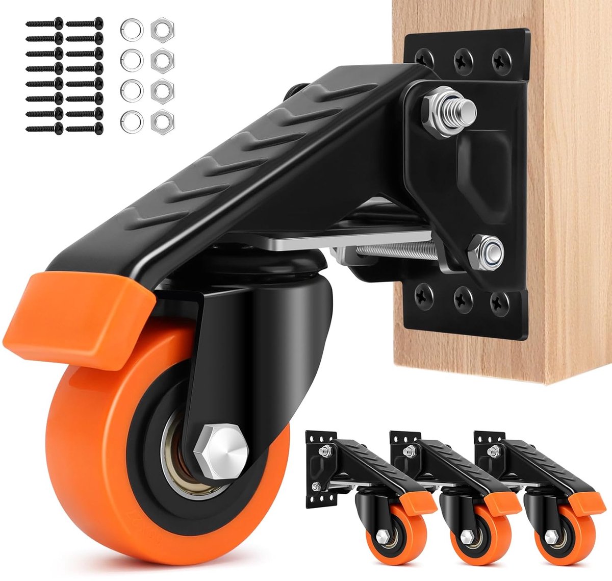 SnelShoppen - Werkbank Wielen - Zware Lasten tot 300 kg - 63.5 mm Heavy Duty Polyurethaan Wielen - Laadbare Lifting Wielen met Stalen Plaat voor Werkb