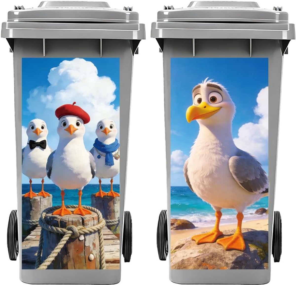 Klikostickers voor afvalbakken - Seagulls by the Sea - Waterproof - Perfect voor binnen en buiten - ShopVlot