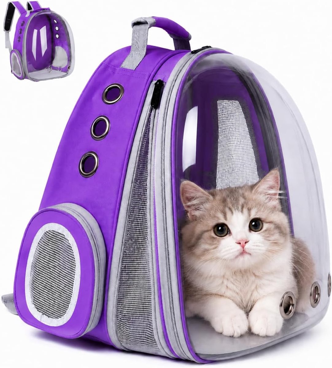 SnelShoppen - Grote Dierenrugzak, Vouwbare Katten- en Hondenrugzak, Comfortabel en Veilig, Puppy Draagtas voor Camping en Hiking, Paars, Vooruit Uitbr