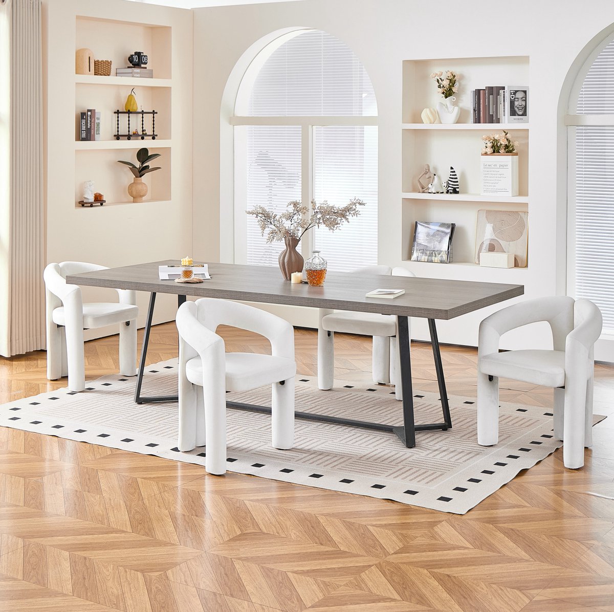 MIVRAY Eetkamerstoel Set van 4 - Moderne Kuipstoel Armleuningen - Velvet - Beige