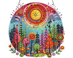 MXJSUA Boom Landschap Schilderij Diamant Zonnevanger Raam Diamant Art Kit Volwassenen Opknoping met Ketting Ornament - ShopVlot