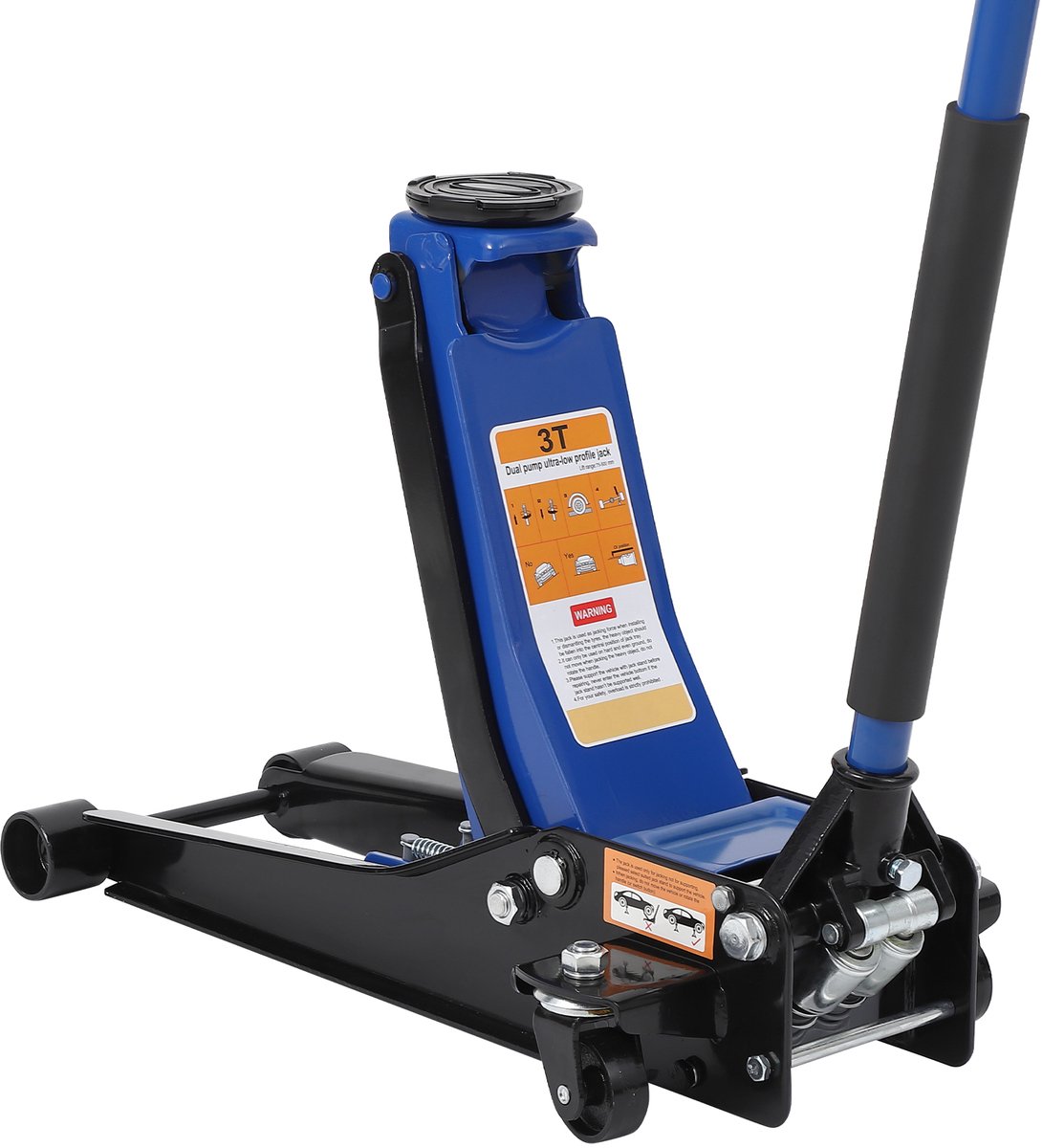 Triumpunpre - 3 Ton Laag Profiel Hydraulische Garagekrik - Q235B Staal Trolley Krik Met Dubbele Pomp Snelle Hef - Hefbereik 7,6–49,5cm - Voor Auto, SUV En Vrachtwagen Reparatie Blauw