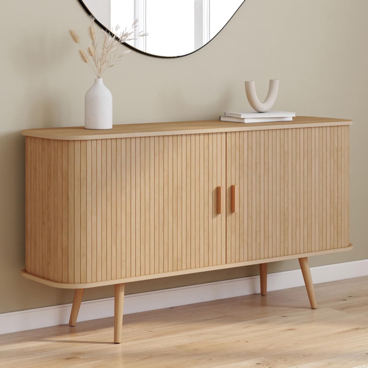 Dressoir 140 x 38 x 74 cm met 2 schuifdeuren en latteneffect - Industrohome