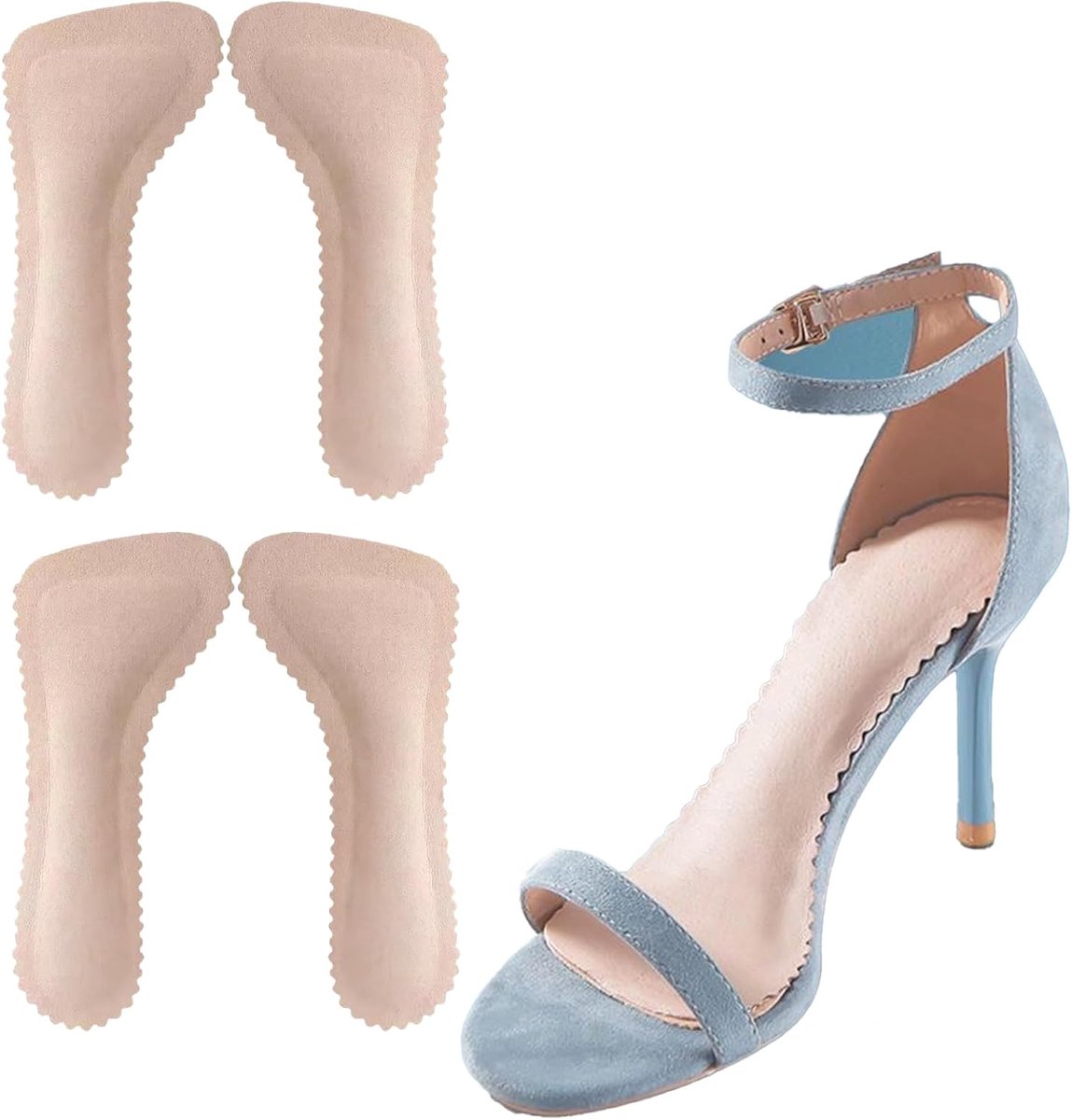 Inlegzolen voor sandalen en hoge hakken, 2 paar (4 stuks) halve inlegzolen voor dames, 3/4 onzichtbaar, hielkussen met zweetabsorptie en demping, eenheidsmaat, beige