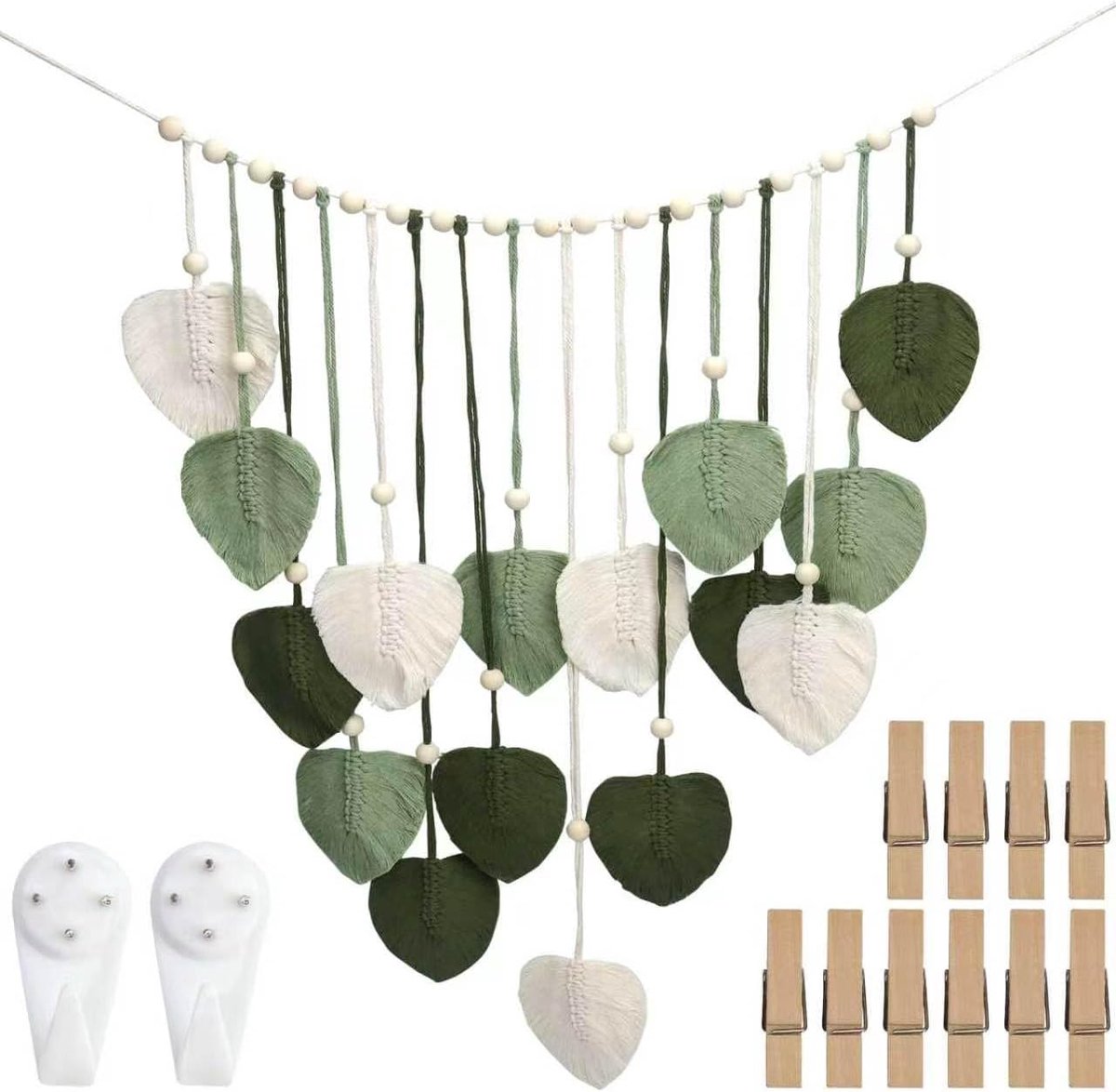 Macramé wandtapijt grote boho decoratief macramé bladeren tapijt geweven muur opknoping decoratie voor slaapkamer woonkamer kinderkamer (groen)