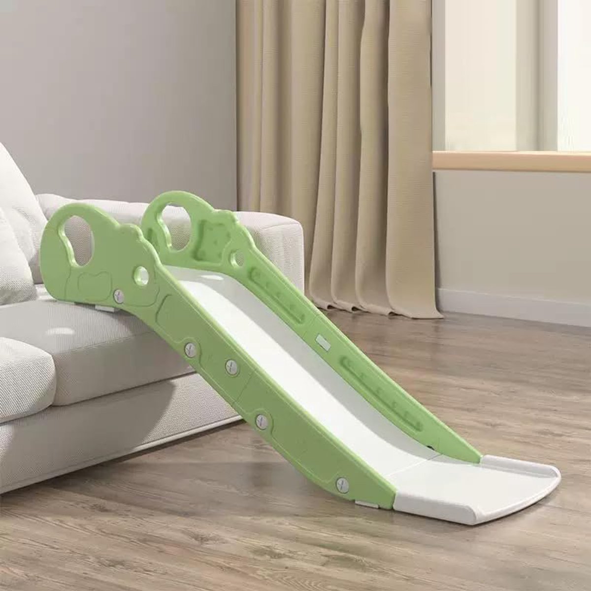 Kinderglijbaan, mini-klimglijbaan voor bed of bank, speeltoestellen voor binnen en buiten voor jongens en meisjes (groen)
