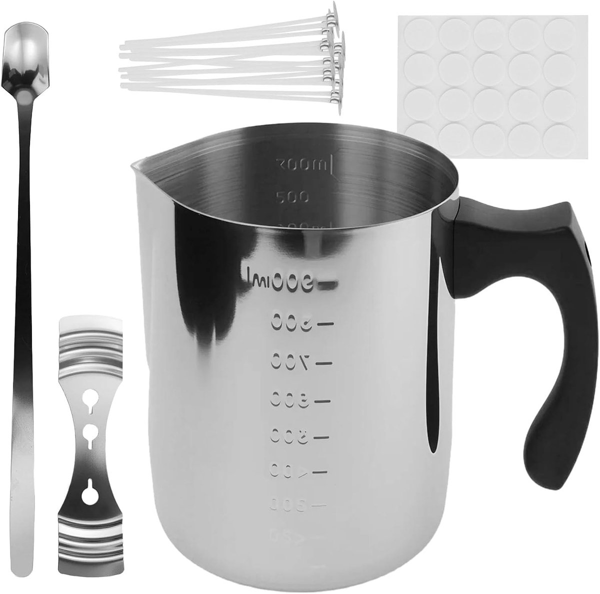 900 ml kaarswas, smeltpot, roestvrij stalen kaarsenmaakpot met schaalverdeling, smeltpot met hittebestendig handvat, wassmeltpot met lepel voor het maken van kaarsen, zeep maken