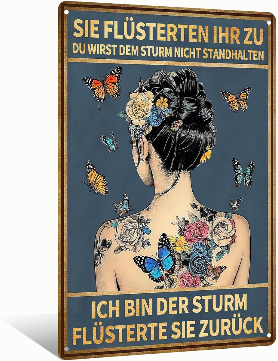"You Fluisterten Your To - Ich bin Der Storm", levendig artistiek aluminium bord, wanddecoratie voor kaptafel, woonkamer, tattoostudio, lounge, café, 25293