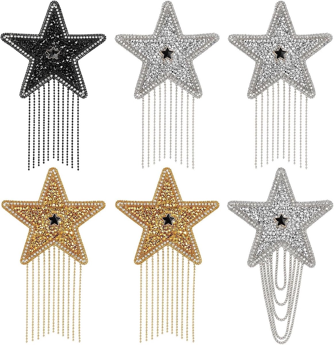 6 stuks sterrenpatches om op te strijken met kwastjes, strijkafbeeldingen voor textiel, strijkpatches voor strass, patches, voor kleding, hoeden, jeans, tassen, knutselwerk
