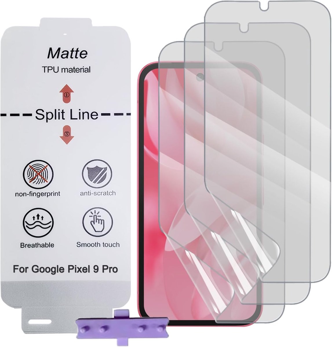 Schermprotector Matte voor Google Pixel 9a, 3-pack Antireflecterende TPU Hydrogelfolie voor Telefoon, Matte Screenprotector, Anti-vingerafdruk (Geen gehard glas)