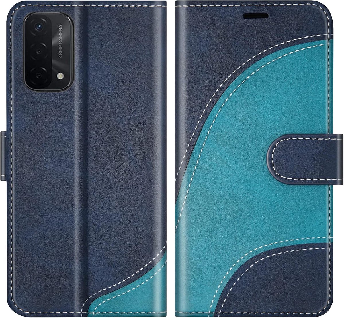 Hoesje voor Oppo A74 5G / A93 5G / A54 5G, PU Lederen Bookcase Portemonnee Beschermhoes Telefoonhoesjes, Flip Case Beschermhoesje voor Oppo A74 5G / A93 5G / A54 5G, Blauw