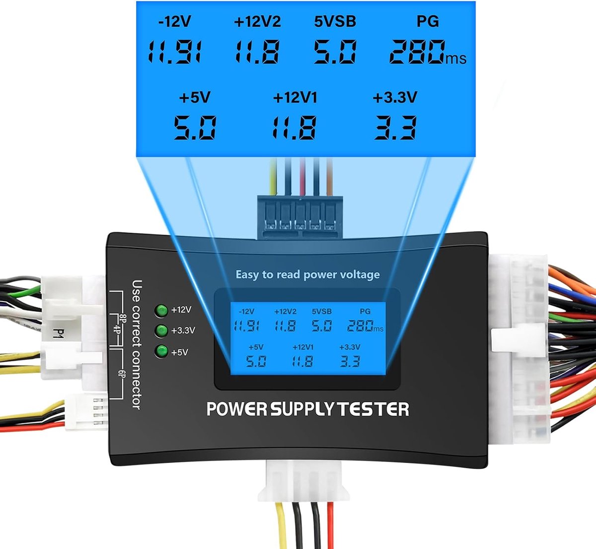 Voedingstester voor PC Binghe 20/24 4/6/8 pins, lcd-computer, met digitaal lcd-scherm met zoemer-alarm voor ATX/ITX/IDE/HDD/SATA/BYI