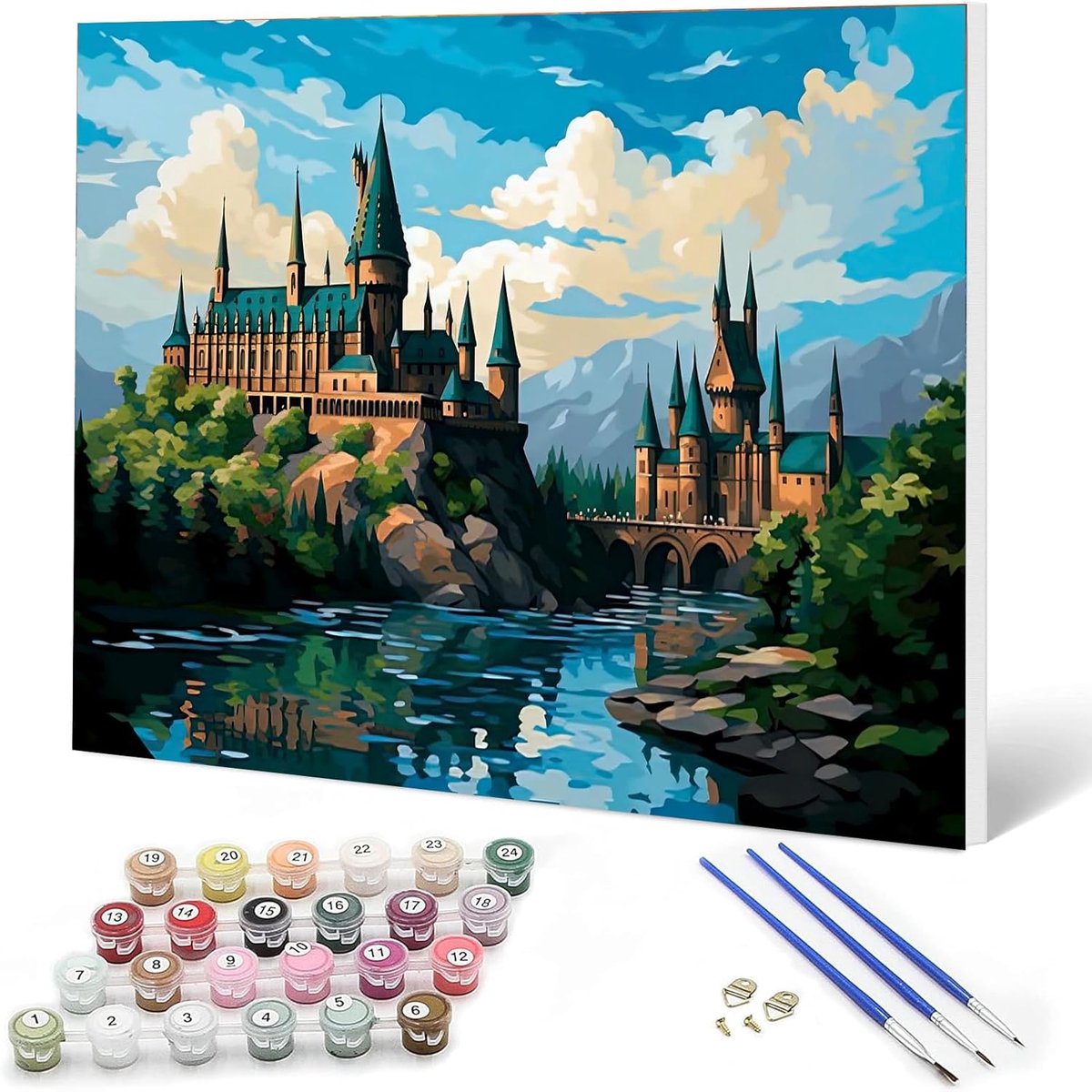 Auremi DIY Kasteel Verf op Nummers voor Volwassenen Kinderen-Landschap Canvas Olieverfschilderij Kit voor Volwassenen - ShopVlot