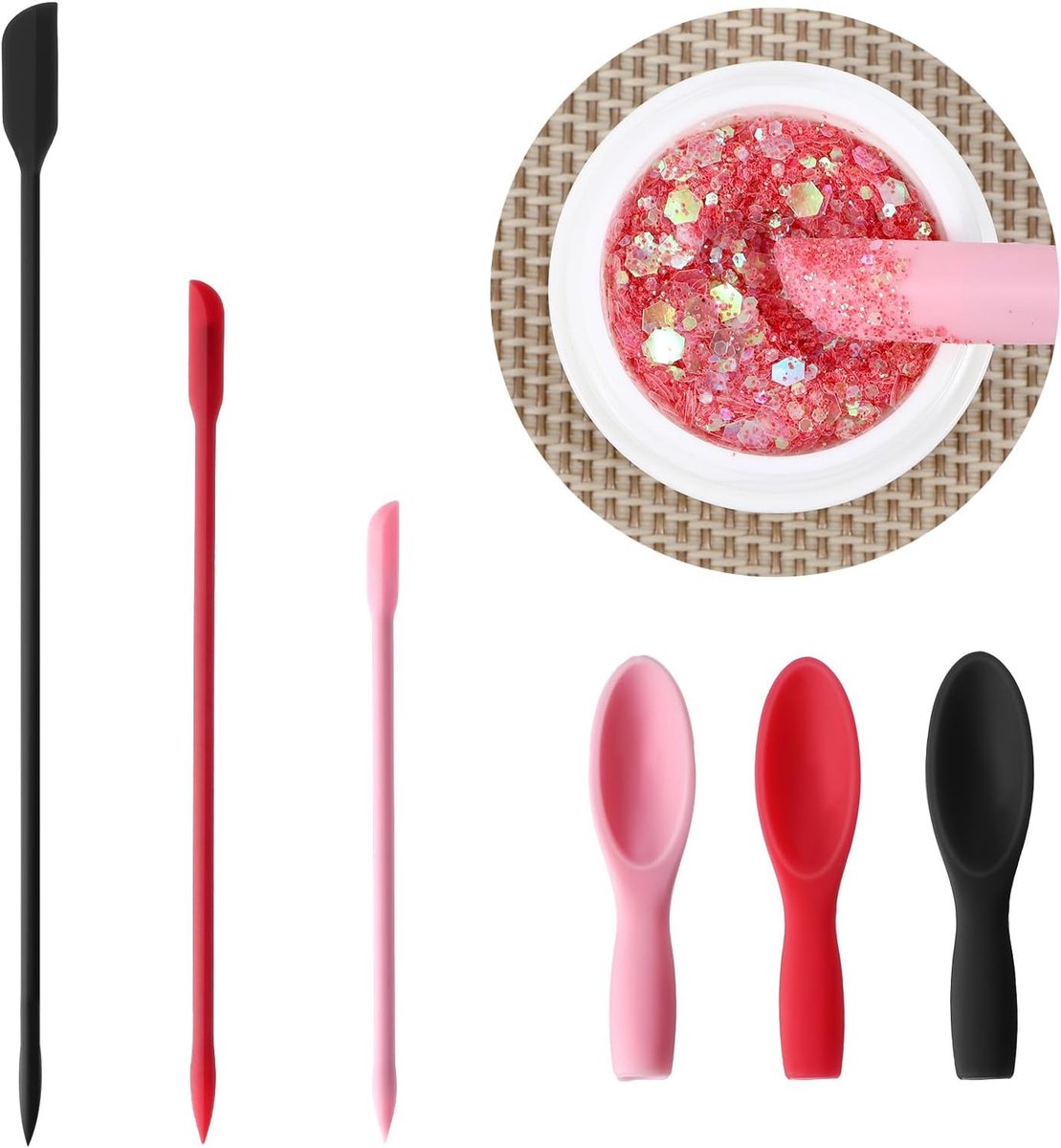 SnelShoppen - 6Pcs Mini Silicone Spatulas voor Makeup, Herbruikbare Cosmetische Spatula's in 3 Kleuren, Veilig Silicone, Voor Cosmetische Flessen & Ke
