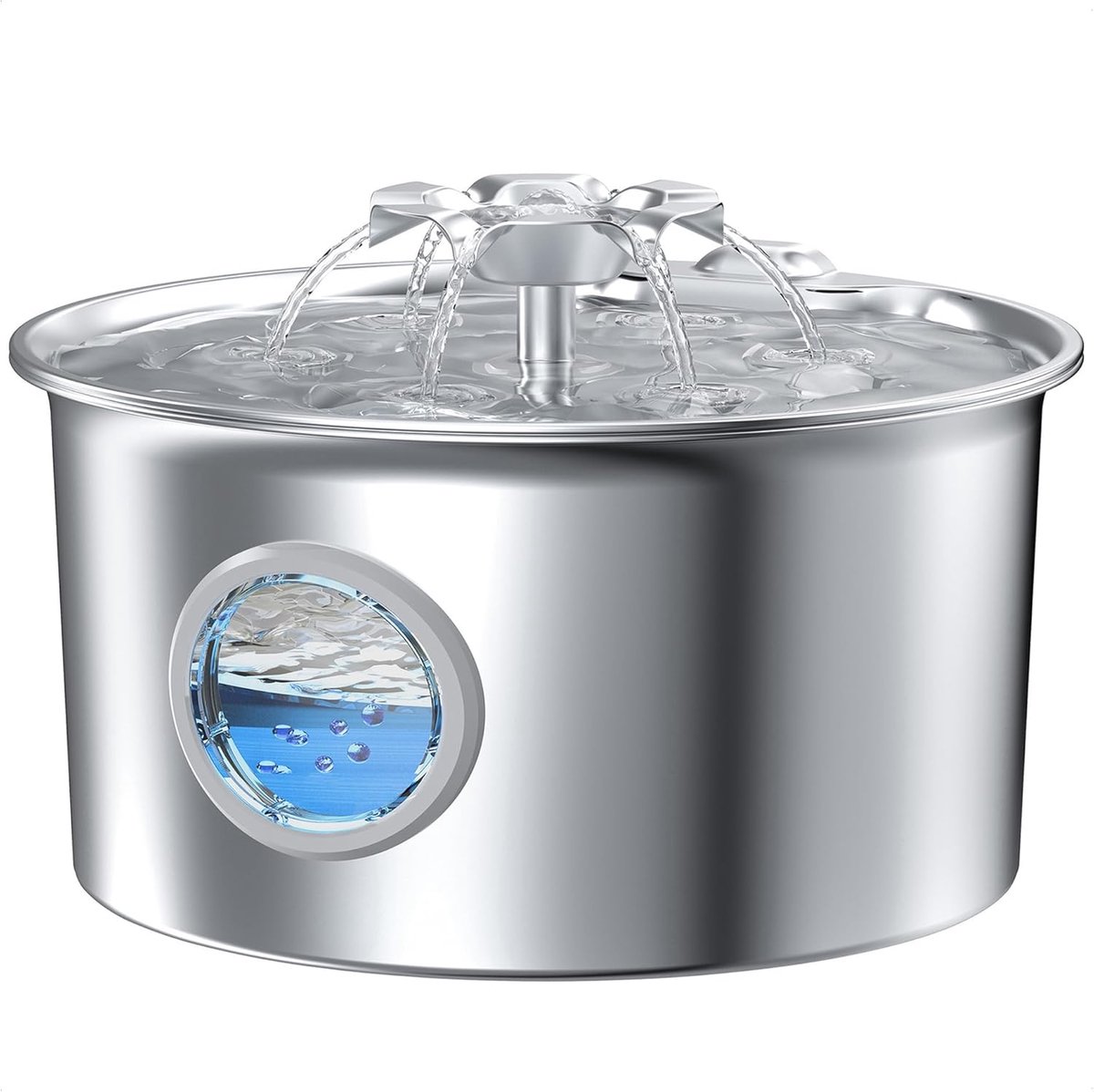 SnelShoppen - RVS Waterfontein voor Katten - 2.6L Automatische Waterdispenser - Duurzaam Staal - Waterval Design - Met Waterpeilvenster - Perfect voor