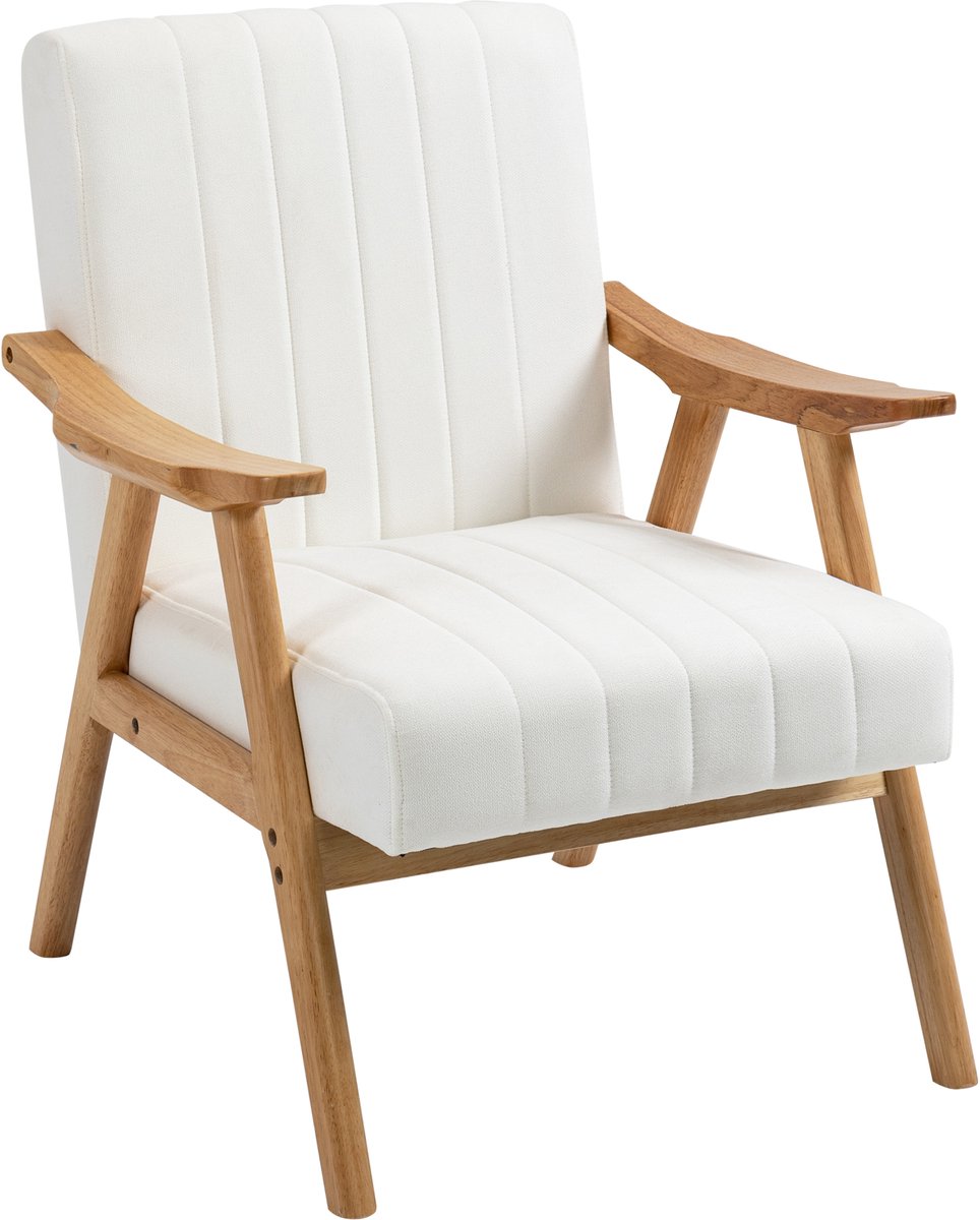 Homona Fauteuil in Scandinavisch design - Met fluweel-look - 68 x 74 x 82 cm - Crème