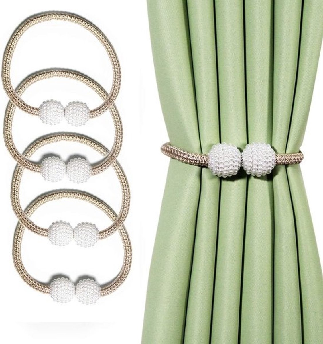Magnetische gordijnhouders - Decoratieve touwen - Voor het fixeren van raambekleding - Verstelbare lengte - 4 stuks - Donkerbeige