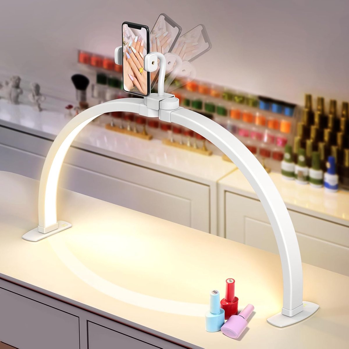 SnelShoppen - Desktop Halve Maan Lamp Nagels 23 Inch - 3 Kleurmodi & 10 Helderheidsniveaus - Professionele Nagel Tafellamp voor Salon & Thuisgebruik -