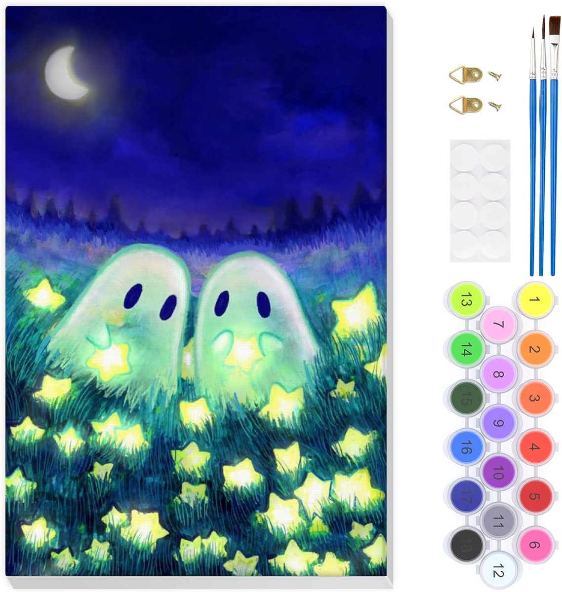 EOBROMD Ghost Paint by Numbers voor volwassenen, schilderen op nummer kits met frame, doe-het-zelf ambachtelijke kunst - ShopVlot
