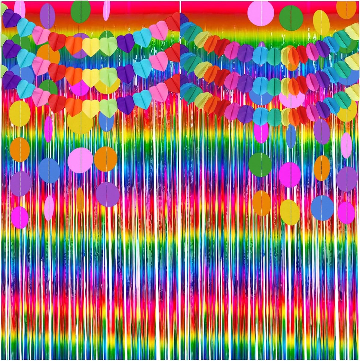 Foil curtain rainbow set for party decoration, colourful foil curtains and balloon wreaths, 1 x 2 m, perfect for - ShopVlot