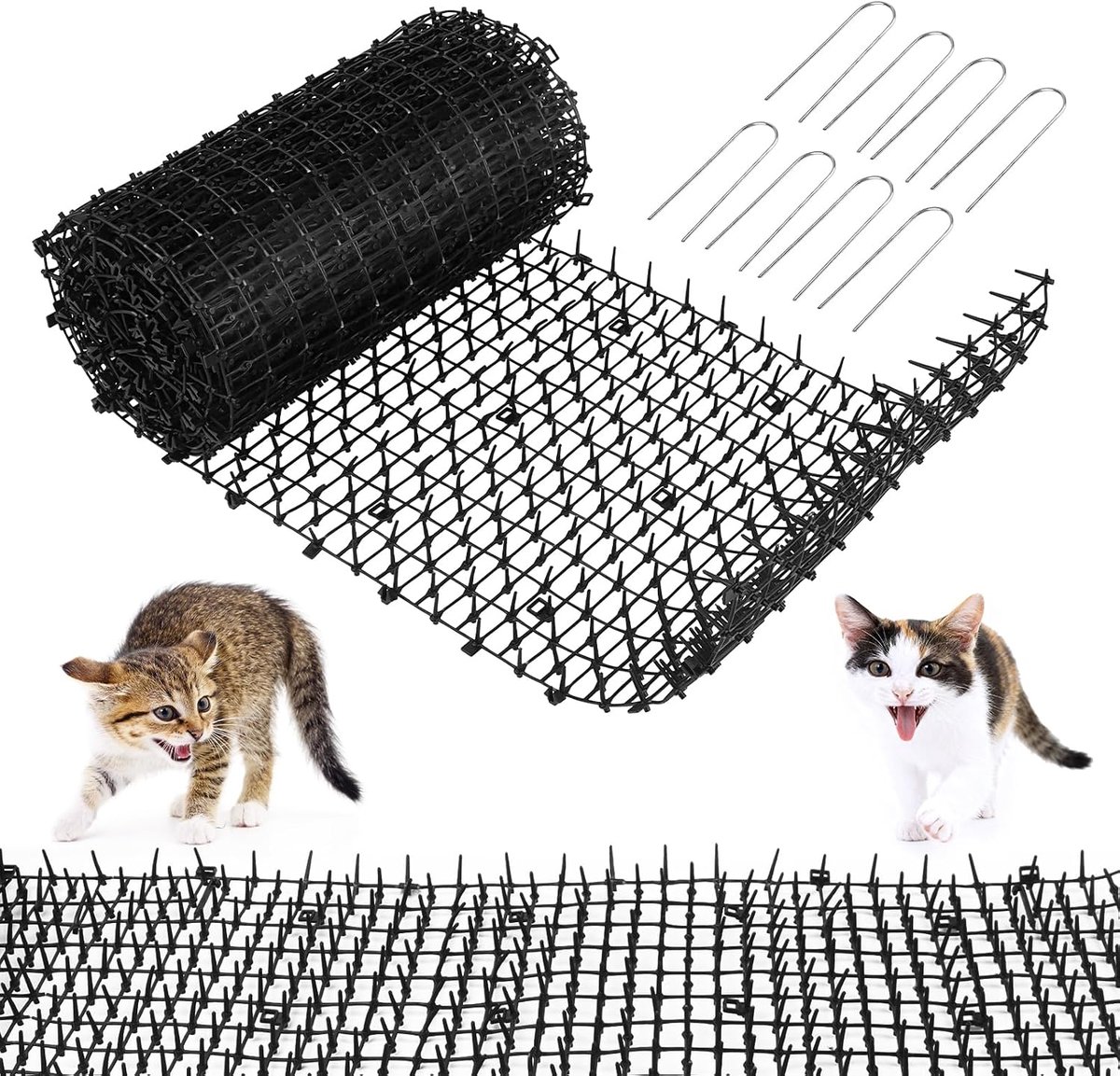 Pinnen 400x30 cm, Doornroosters tegen katten ter bescherming van tuin, terras en moestuin, Afschrikkende mat, bestand tegen honden en vogels