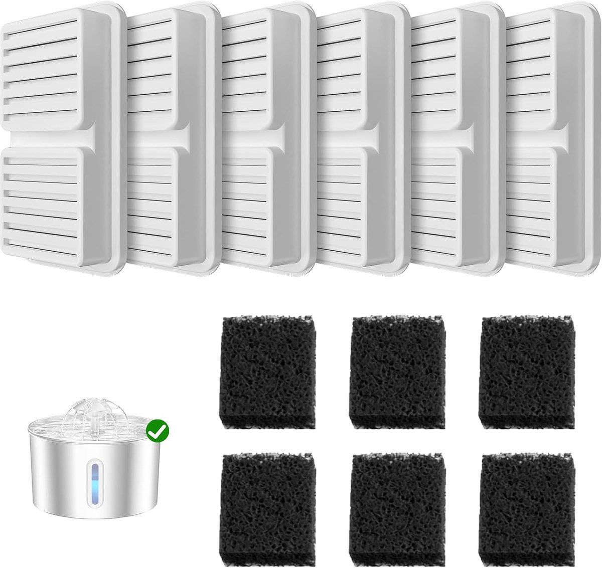 12 x Waterfilterfilters voor katten: bevat 6 actieve kool- en 6 schuimstoffilter. Filters voor 2,2 l waterbronnen zorgen voor schoon en vers water.