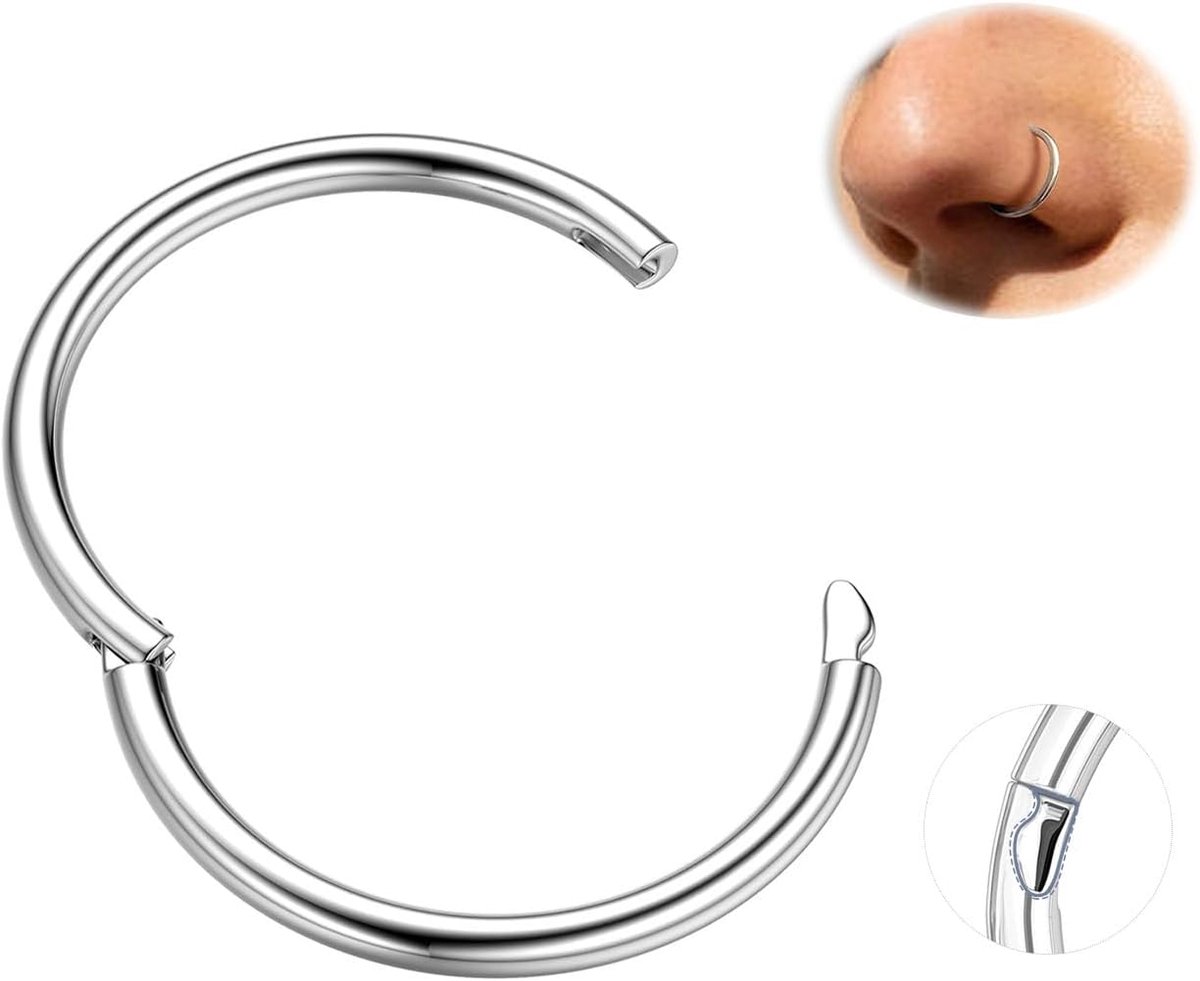 23G Titanium Neuspiercing Dunne Ring voor Dames, 16G/18G Kraakbeen Septum Lip Tragus en Helix Verborgen Zilverkleurige Afwerking Massief Metaal Dagelijkse Stijl 7mm/8mm/9mm/10mm