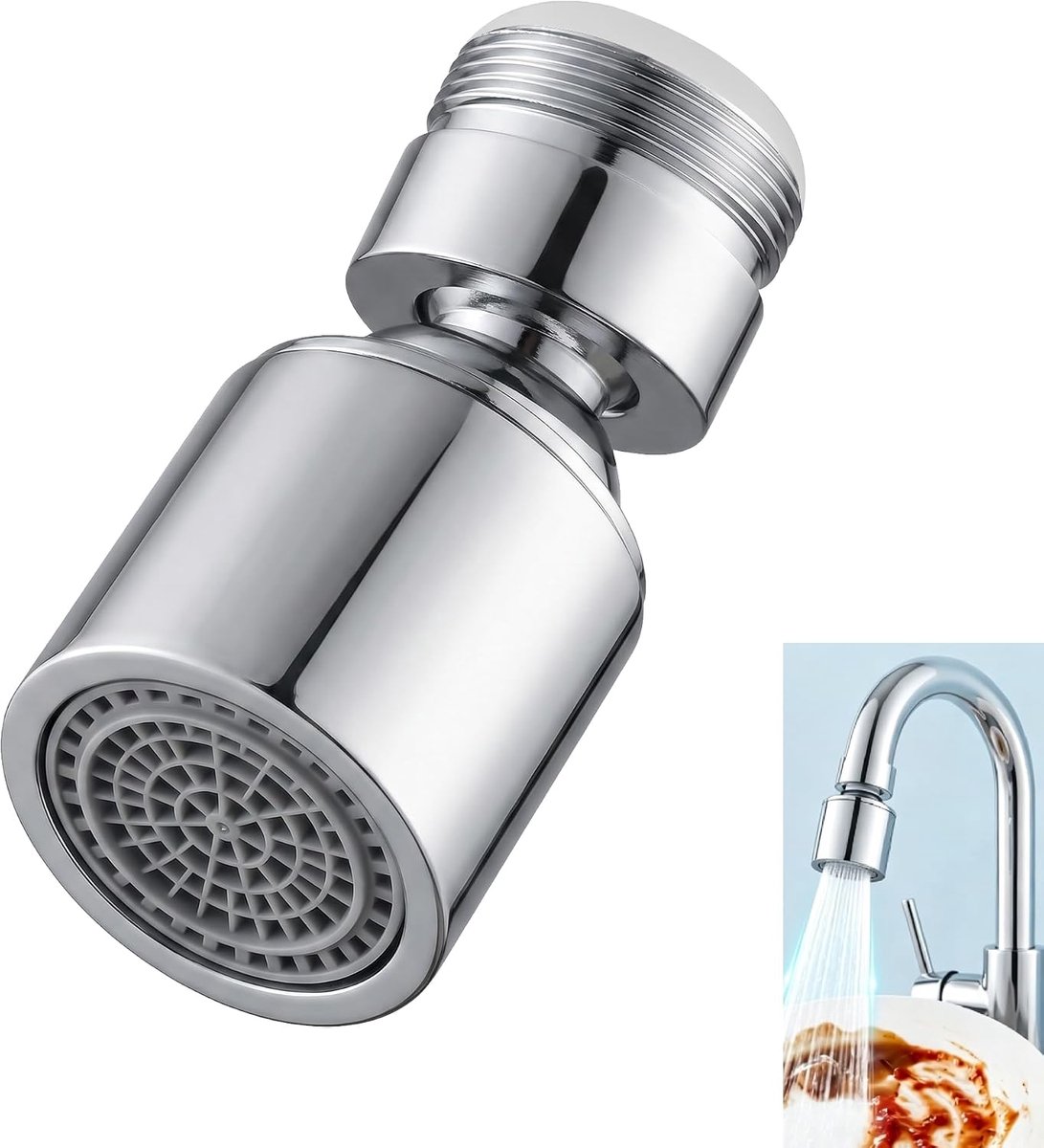 Beluchter voor kraan, 360 graden, mondstuk, keukenkraan, beluchter, 2 modi, draaibaar, 360 graden, waterbesparende beluchter voor keuken, badkamer en toilet, spatfilter, straalmodus en luchtbellen