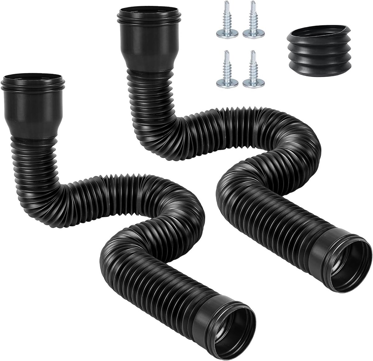 Flexibele regenbuisverlenging, ronde uittrekbare regengoten, afvoerpijpverlengingen van 47 tot 150 cm, dakgoten, afvoeraansluitset voor regenpijp 80/100 mm, zwart, 2 stuks