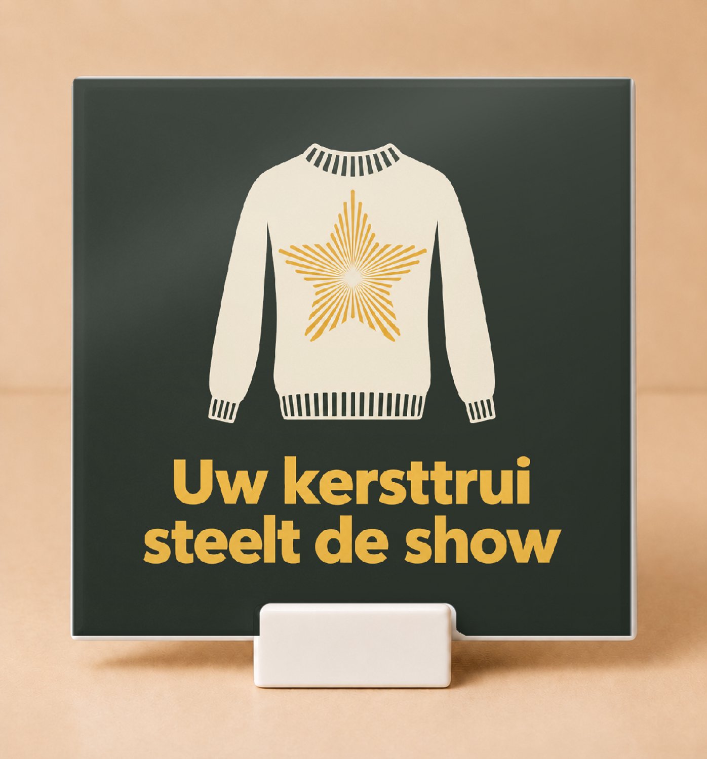 Bedruk King Strakke Kersttrui voor de meester Tegel – Moderne typografische poster voor leraren en kerstfans - 11 x 11 cm met houder Wit