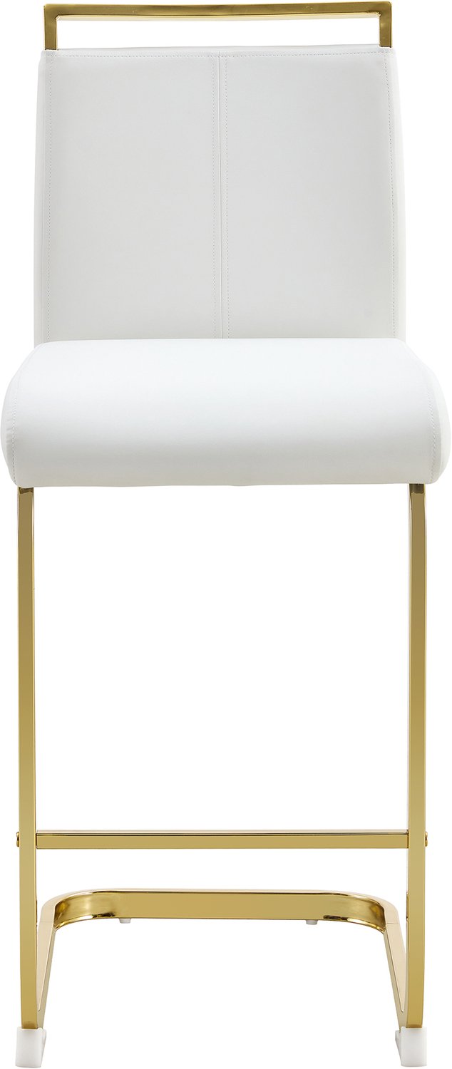 SONNENH Barkrukken set van 2 - Wit PU-kunstleer en goudkleurig sledeframe - Zithoogte 63,5 cm Wit met goudkleurig frame
