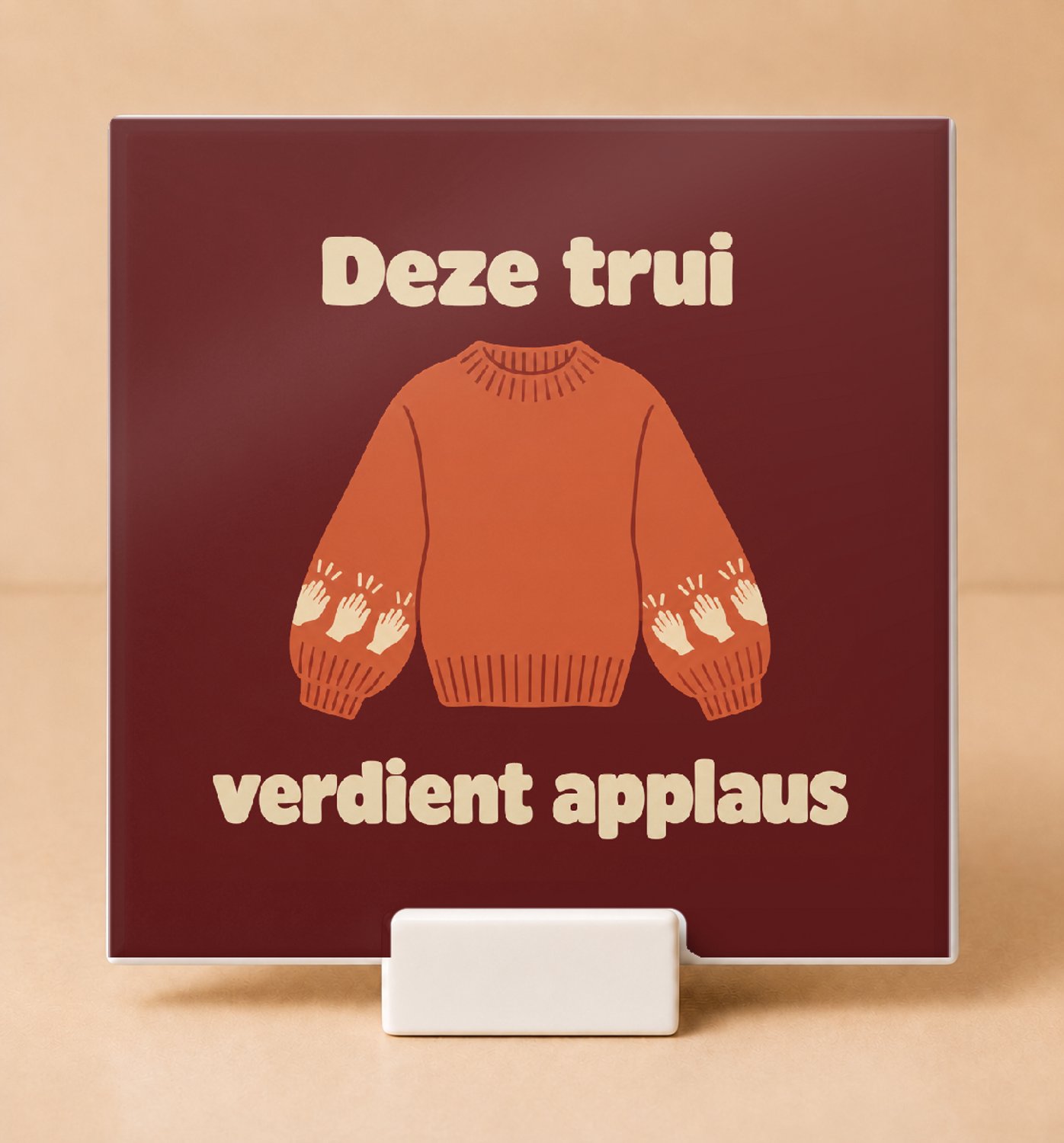 Bedruk King Retro jaren 70 Kersttrui voor de meester Tegel – Humoristische muurtegel met dikke ronde letters voor leraren - 11 x 11 cm met houder Wit