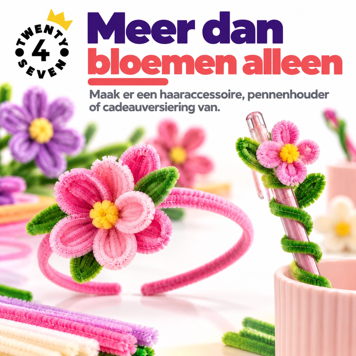 Twenty4seven® Pijpenragers Bloemen 400 Stuks - Chenilledraad om te Knutselen - Pipe Cleaners Flowers om zelf te Maken - Knutselpakket voor Meisjes en Jongens vanaf 6 Jaar — afbeelding 7