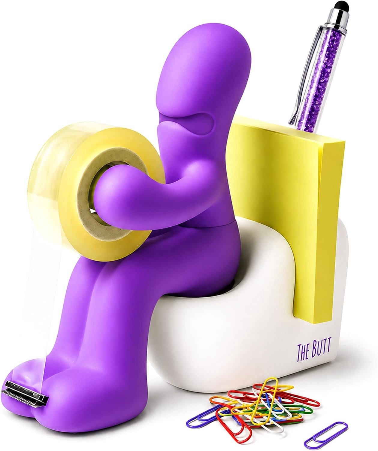 Butt Tape Dispenser - Paars - Bureauaccessoire met Multifunctionele Functies - Grappig Cadeau voor Collega's of Vrienden