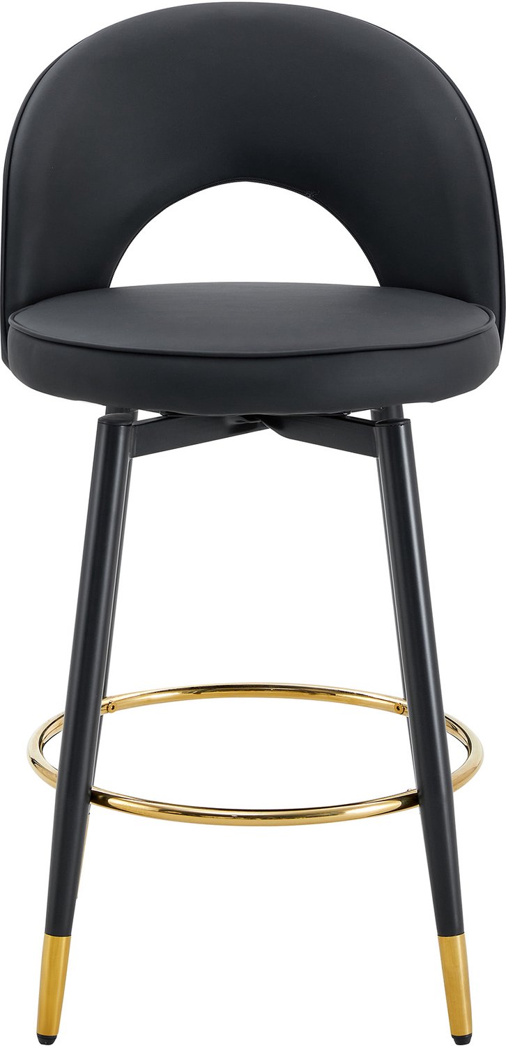 SONNENH Draaibare barkrukken set van 2 - Zwart PU-kunstleer en gouden accenten - Zithoogte 63,5 cm Zwart met goudkleurige accenten