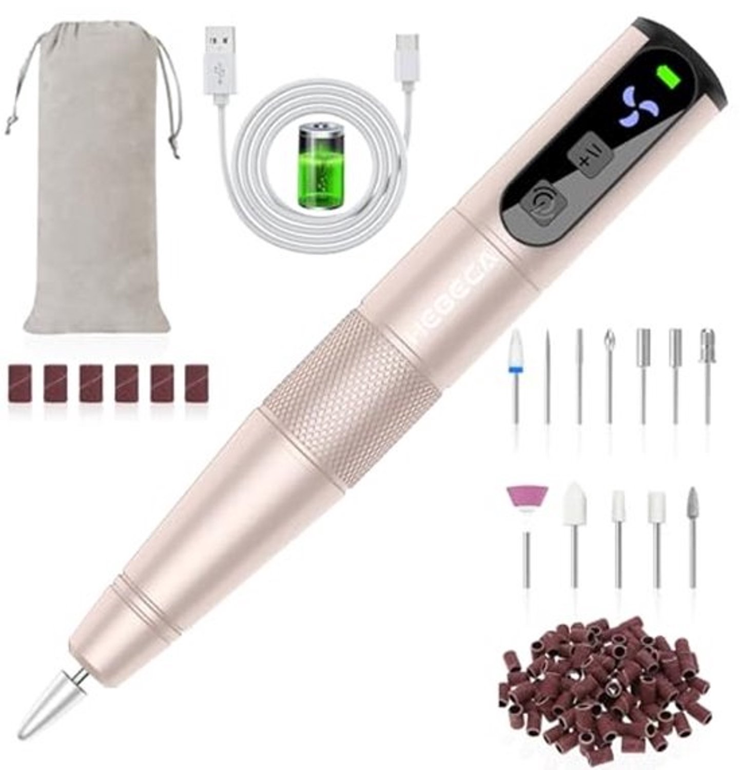Draadloze elektrische nagelboorset - 12 boren en 26 schuurbanden - manicure en pedicure