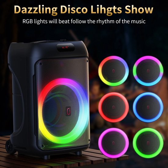 Chelsey-Store - 6,5 inch basluidspreker - Grote Bluetooth-karaokeluidspreker - 2 Draadloze Microfoons - 3D Surround Sound Mode - Bluetooth - Gebruik voor thuis en vermaak - — afbeelding 2