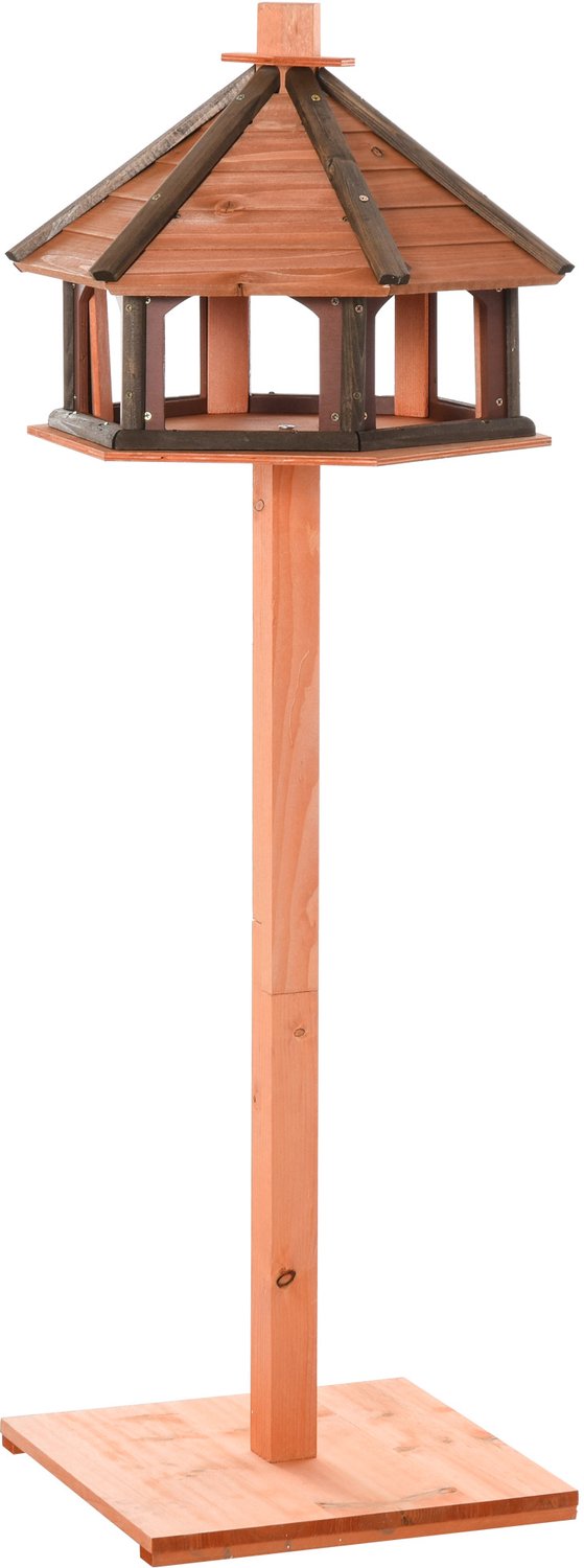 Vogelhuisje met standaard - weerbestendige vogelvoederbak met weerbestendig dak-houten voederbak - Ø52 x 130H cm - Bruin