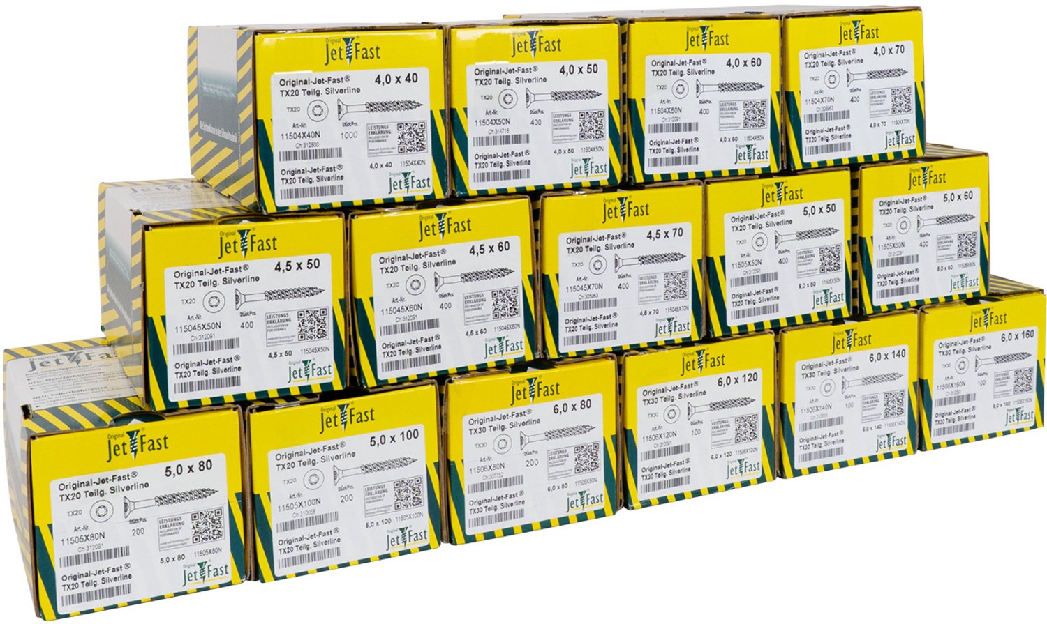 Jet-Fast Schroeven Assortiment 5100-delig – Torx Houtschroeven TX20/TX30 – 15 Maten 4 x 40 t/m 6 x 160 mm – Verzinkt
