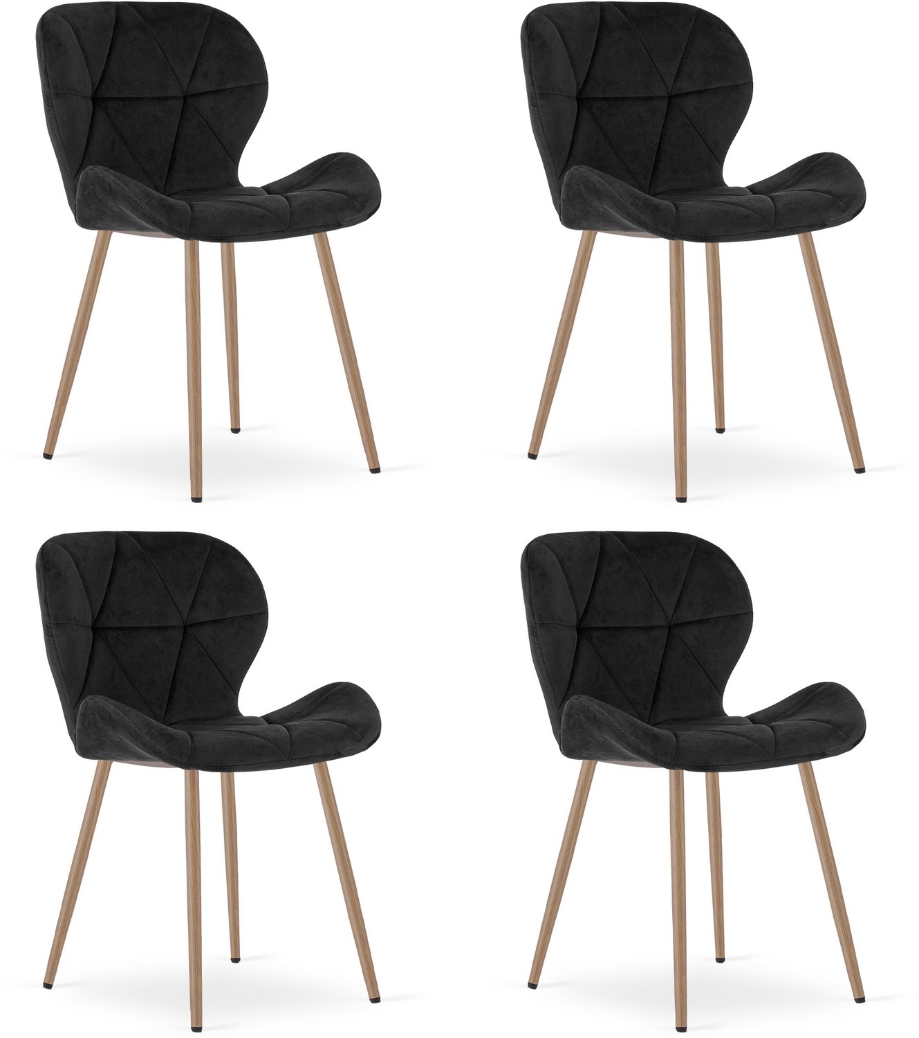 Oskar MANGO Eetkamerstoelen – Set van 4 – Zwart Velvet – Metalen Poten in Eikenlook – Comfortabele Gestoffeerde Zitting – Modern Design – Velvet Stoel voor Woonkamer, Keuken en Eetkamer – Max. 110 kg per Stoel