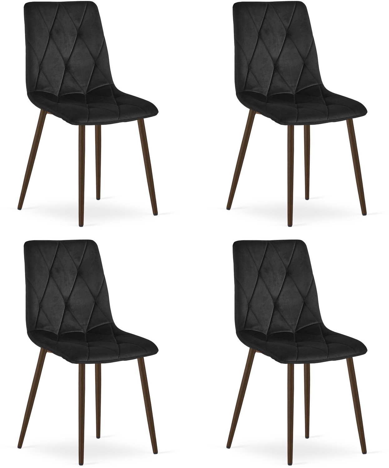 LEOBERT LIBRA Eetkamerstoelen – Set van 4 – Zwart Velvet – Walnootkleurige Houten Poten – Comfortabele Gestoffeerde Zitting – Modern Design – Velvet Stoel voor Woonkamer, Keuken en Eetkamer – Max. 110 kg per Stoel