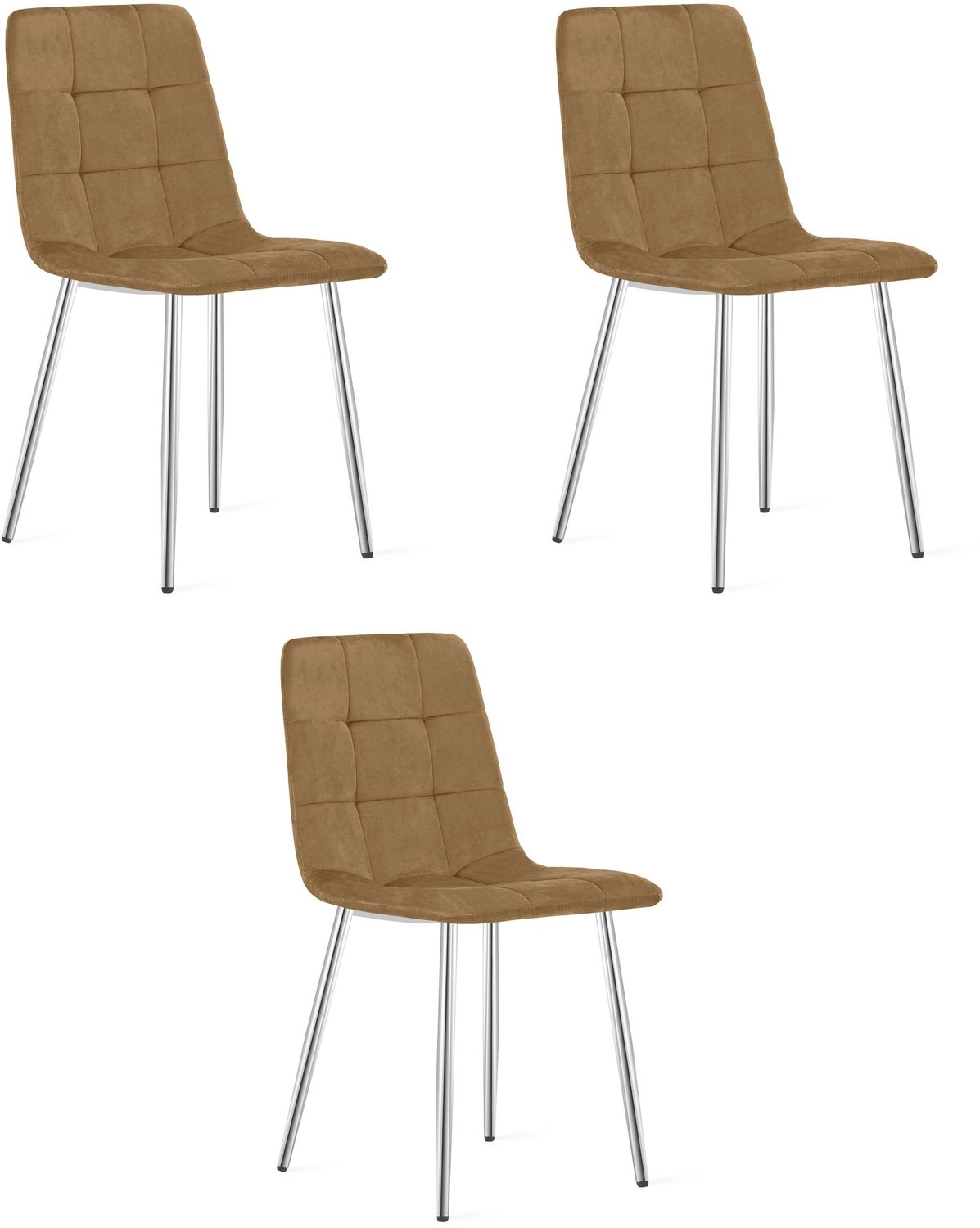 LEOBERT KARA Eetkamerstoelen – Set van 3 – Bruin Velvet – Metalen Poten – Comfortabele Ergonomische Zitting – Modern Design – Velvet Stoel voor Woonkamer, Keuken en Eetkamer – Max. 110 kg per Stoel