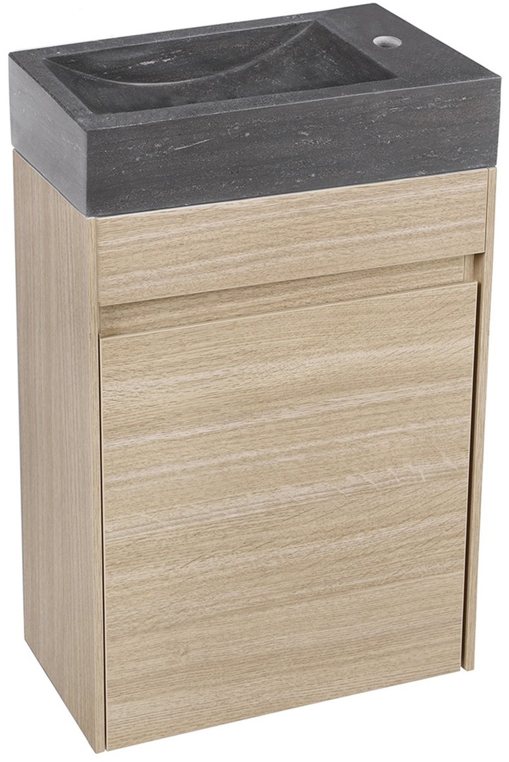 Hura L Set Toiletmeubel met Fontein - Wastafel van Limestone - Onderkast in Eiken - Geschikt voor 1 Kraangat - 2 Jaar Fabrieksgarantie - Sanitair Meubel voor Toilet