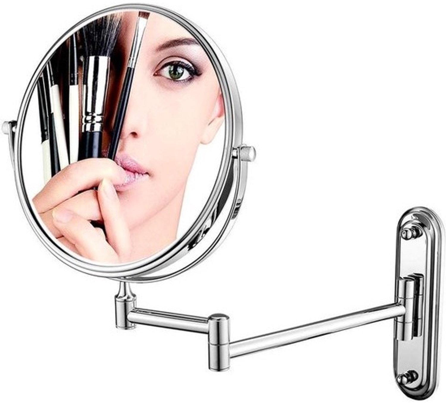 Make-upspiegel Wandmontage - Dubbelzijdige Vergrootspiegel - Make-up Aanbrengen - 360 Graden Draaibaar - 6 inch Diameter - Zilver