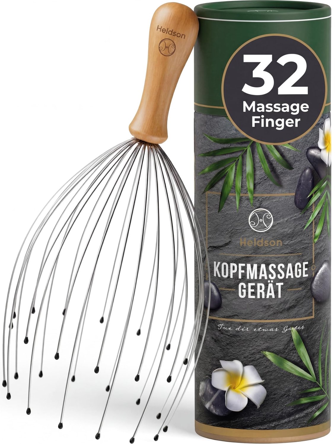 Hoofdmassager - 32 vingers - Houten handvat