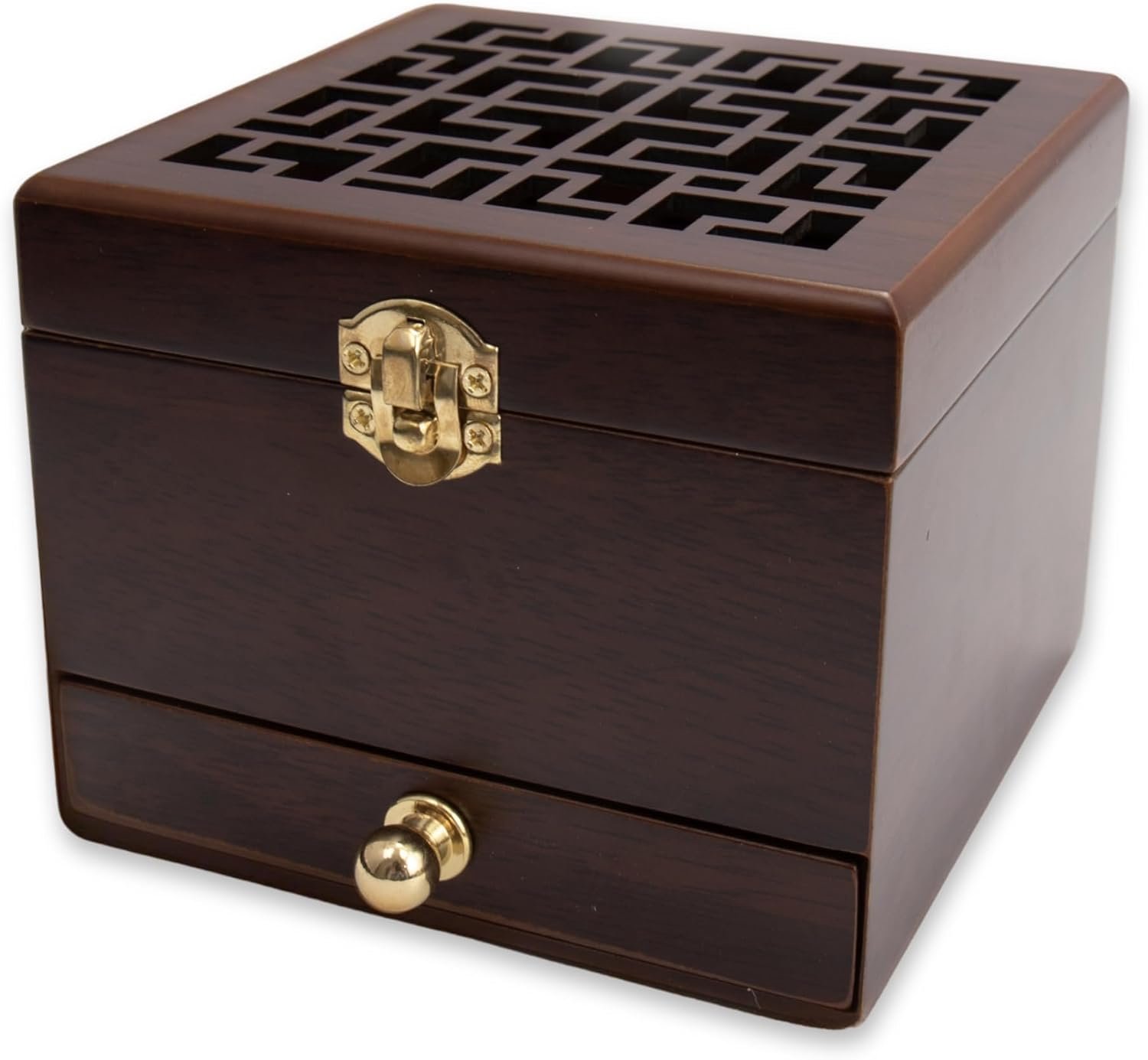 Wierookbrander hout - natuurlijke houten box - met messing inleg - voor aromatherapie - ShopVlot