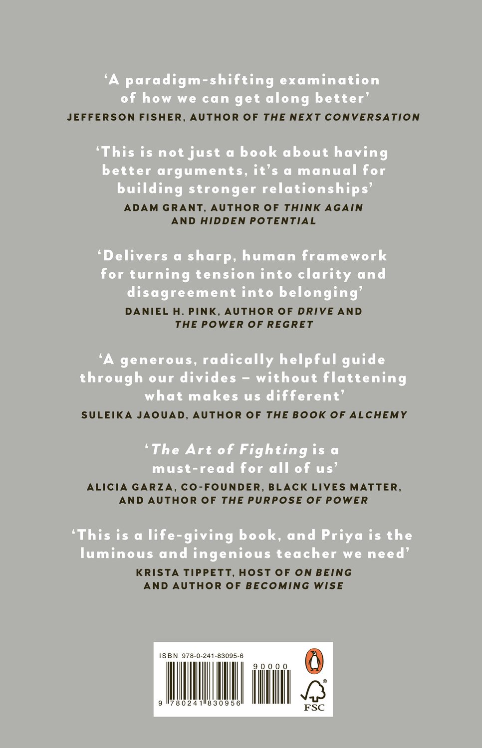Achterkant van het boek The Art of Fighting met lovende recensies van diverse auteurs, een ISBN-streepjescode en FSC-logo.