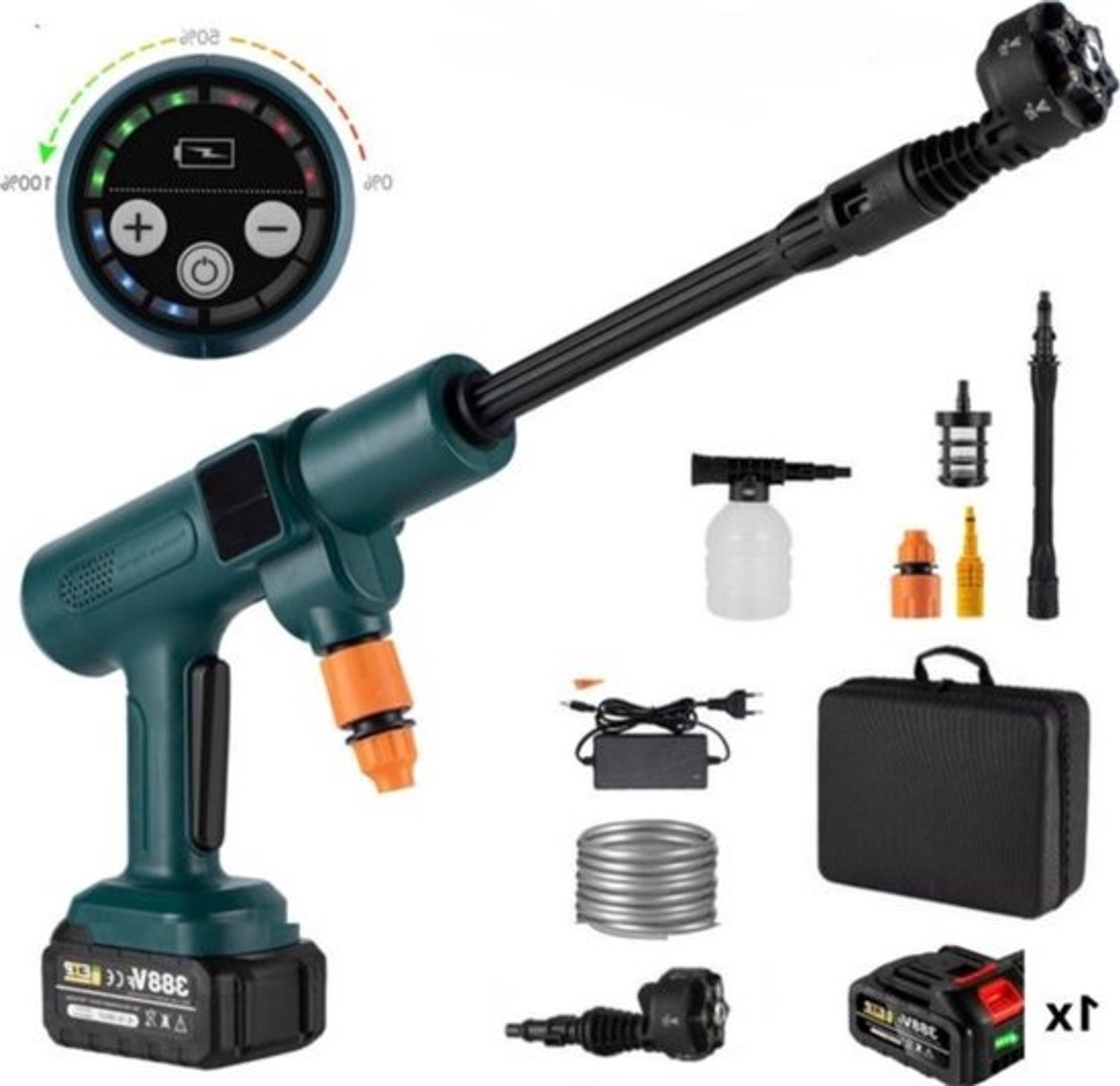 Elektrische hogedrukreiniger - Draadloos - 6-in-1-functionaliteit - 21V accu - Inclusief accessoires - Groen